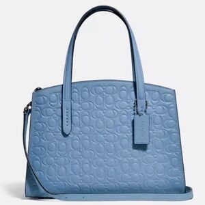 COACH 51665 🩵LAKE BLUE🩵 SIGNATURE CHARLIE CARRYALL 28 LEATHER BAG 🌟NWOT🌟